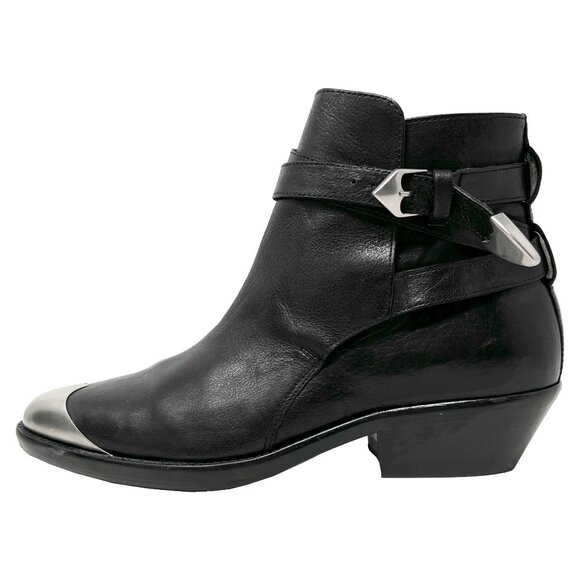 Isabel Marant Black Leather Donee Silver Hardware Western Ankle Boots - Picture 1 of 9